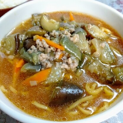 麻婆茄子で醤油ラーメン作りました。とってもおいしかったです！